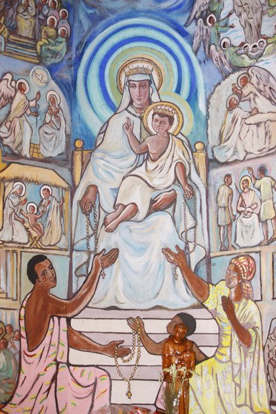 Pintura en la catedral de Lomé: Virgen y niño, Lomé, Togo de Unbekannt