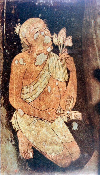 Pintura de un monje budista de los templos de las cuevas de Ajanta, India, siglos V-VI de Unbekannt