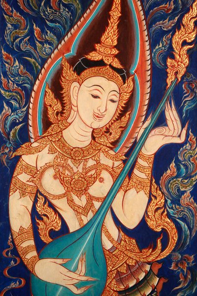 Pintura mostrando una apsara tocando música, Lecce, Italia de Unbekannt