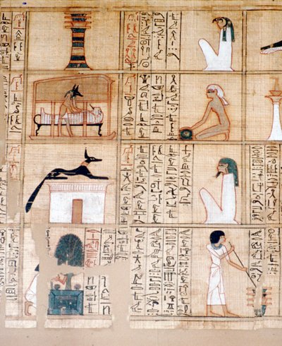 Papiro, embalsamamiento, Anubis, antiguo Egipto, c. siglo X a.C. de Unbekannt