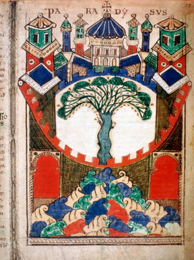 Paraíso, una página de Liber Floridus, siglo XII de Unbekannt