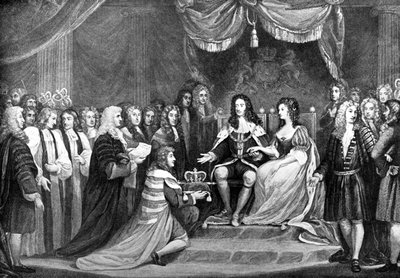 El Parlamento Ofreciendo la Corona a Guillermo y María, 1689, finales del siglo XVIII de Unbekannt