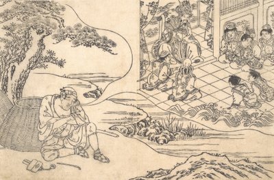 Parodia del cuento del joven Lu: Un pescador soñando, ca. 1700 de Unbekannt