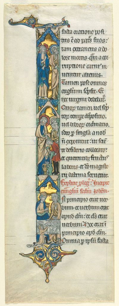 Hoja parcial de una Biblia latina: Inicial I[n principio] con el matrimonio en Caná, c. 1260-1270 de Unbekannt