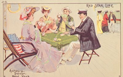 Pasajeros jugando a las cartas en la cubierta de un transatlántico Red Star, 1907 de Unbekannt