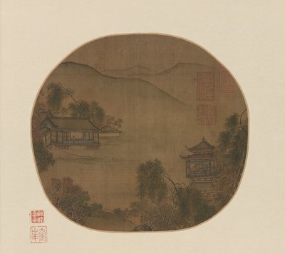 Pabellones junto a un arroyo de montaña, dinastía Ming, siglos XVI-XVII de Unbekannt