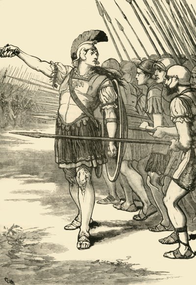 Pelópidas liderando a los tebanos en la Batalla de Leuctra, 1890 de Unbekannt