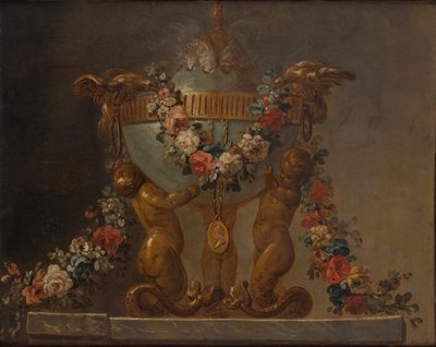 Quemador de perfume sostenido por tritones bebés y adornado con guirnaldas de flores, siglo XVIII de Unbekannt