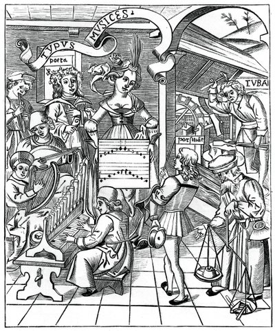 Personificación de la música, con los auxiliares, el poeta y los músicos, 1508, 1870 de Unbekannt