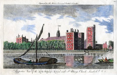 Vista en perspectiva del palacio del Arzobispo, con la Iglesia de Santa María, Lambeth de Unbekannt