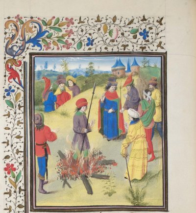 Pedro Bartolomé sometido a la prueba del fuego. Miniatura de la Historia de Guillermo de Tiro, 1460s de Unbekannt