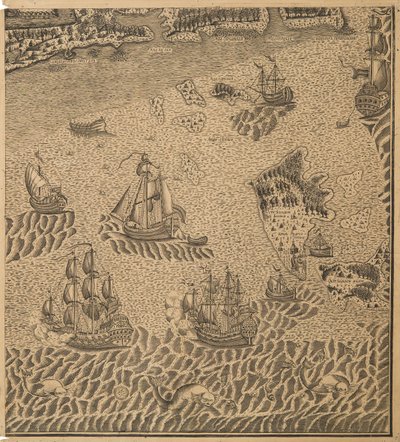 La flota de Pedro el Grande en la bahía de Onega, ca. 1707 de Unbekannt