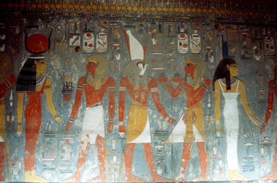 Faraón Horemheb con la diosa Isis y el dios Horus, Antiguo Egipto, siglo XIV a.C. de Unbekannt