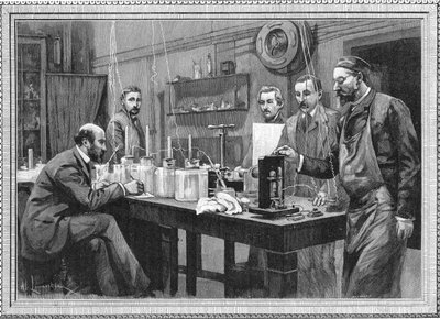 Laboratorio de investigación física en la Sorbona, París 1895 de Unbekannt