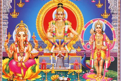 Imagen de los dioses hindúes Ganesh, Ayappa y Subramania de Unbekannt