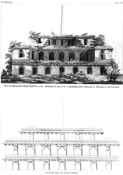 Elevación pintoresca del Shikar Gah y el célebre pilar en Delhi, junio 1797 1799 de Unbekannt