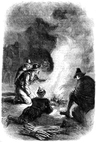 Padres Peregrinos alrededor de una hoguera, c. 1620, c. 1880 de Unbekannt