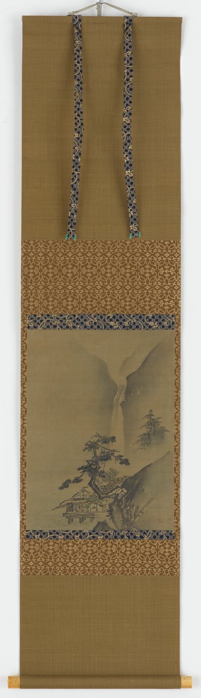 Pinos y cascada, período Edo, 1615-1868 de Unbekannt