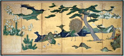 Pinos y pavos reales, período Edo japonés, principios del siglo XVII de Unbekannt