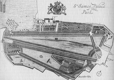 Plano del Palacio de St James y el Parque en la época de Carlos II, c1700 de Unbekannt