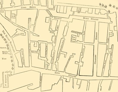 Plano de una porción de Westminster entre 1734 y 1748 - Antes de la construcción de Great George Street de Unbekannt