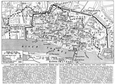 Plano de la Ciudad de Londres mostrando iglesias, barrios y gremios, 1926-1927 de Unbekannt
