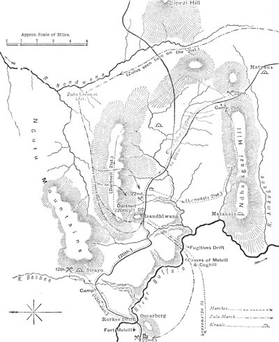 Plano de las Marchas cerca de Isandhlwana entre el 12 y el 22 de enero de 1879, c1880 de Unbekannt
