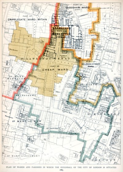 Plano de los barrios y parroquias en los que se encuentra el Guildhall de la ciudad de Londres, 1886 de Unbekannt
