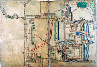 Plano del sistema de suministro de agua a la Catedral de Canterbury, c1150 de Unbekannt