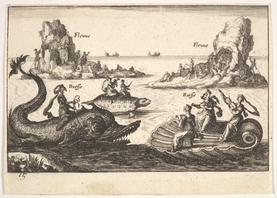Placa 15: Ríos y diosas, con islas flotantes guiadas por portadores de postes, figura femenina..., 1664 de Unbekannt