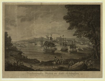 Batalla naval de Plattsburgh en el lago Champlain, la flota estadounidense comandada por Thomas Macdonough derrotando a la flota británica, 11 de septiembre de Unbekannt