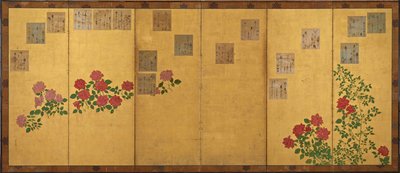 Papeles de poemas y rosas, período Edo, 1615-1868 de Unbekannt