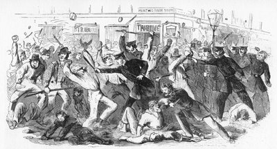 Carga policial contra los alborotadores en la oficina del Tribune, c1860s de Unbekannt