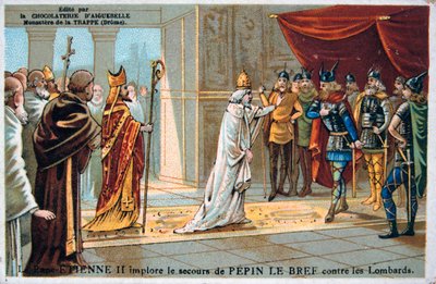 El Papa Esteban II suplica por la seguridad de Pipino el Breve ante los lombardos, c750 AD, siglo XIX de Unbekannt