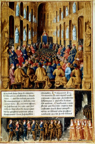 El Papa Urbano II presidiendo el Concilio de Clermont, Francia, 1095 c1490 de Unbekannt