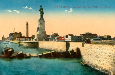 Port-Said - Vista general y estatua de Lesseps, c1918-c1939 de Unbekannt