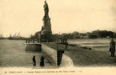 Puerto Said. - Estatua de Lesseps y entrada al Canal de Suez - LL., c1918-c1939 de Unbekannt
