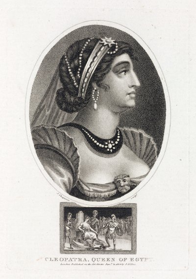 Retrato de Cleopatra (Thea Philopator, 69-30 a.C.), con una escena que describe su ascenso al trono de Egipto, rodeada de legionarios romanos de Unbekannt
