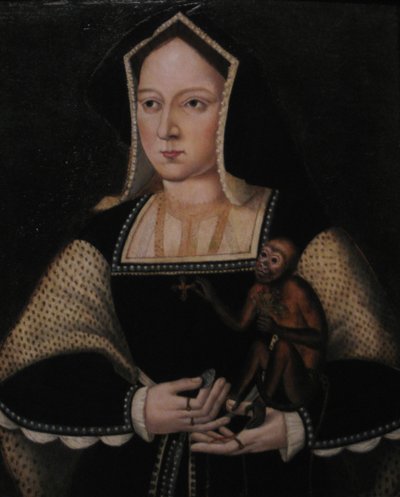 Retrato de Catalina de Aragón, con su mono mascota Copia Después de Lucas Horenbout, ca 1530 de Unbekannt