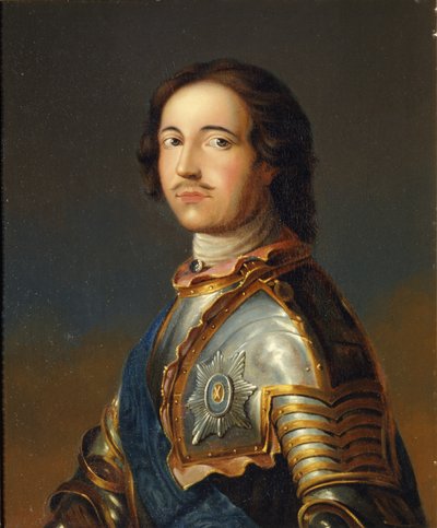 Retrato del Emperador Pedro I el Grande 1672-1725 en armadura de caballero de Unbekannt