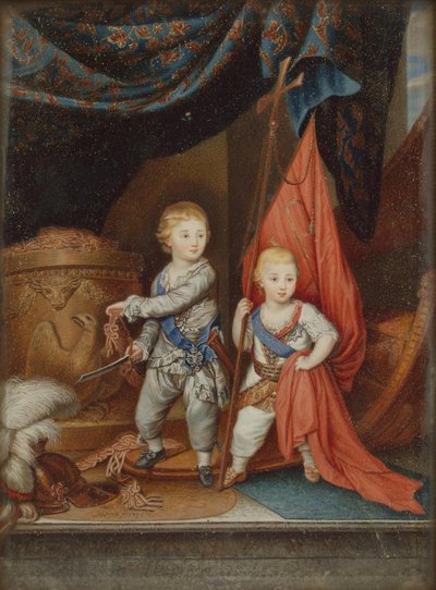 Retrato de los Grandes Duques Alejandro Pavlovich y Constantino Pavlovich como niños de Unbekannt