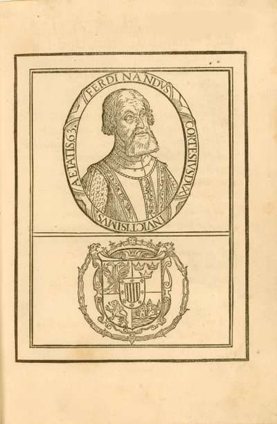 Retrato de Hernán Cortés 1485-1547 con su escudo de armas, 1588 de Unbekannt
