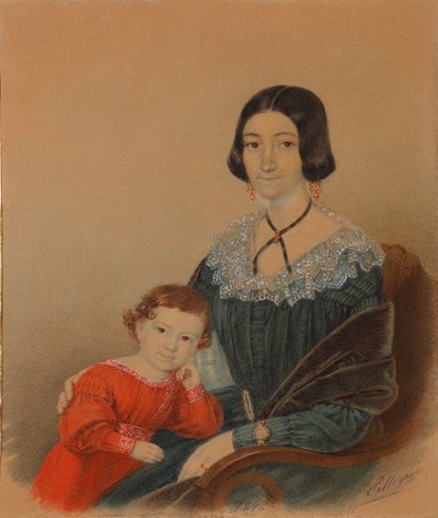 Retrato de Maria Prokhorovna Krivtsova con su hijo Alexander, 1841 de Unbekannt