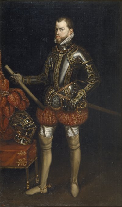 Retrato de Felipe II en armadura de la batalla de San Quintín, principios del siglo XVII de Unbekannt