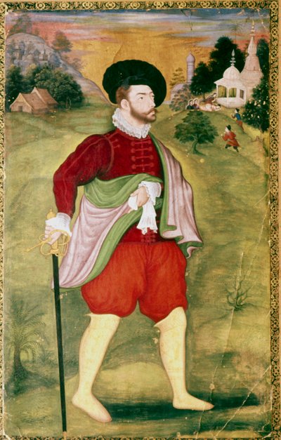 Retrato de un europeo, Escuela Mughal, Período de Akbar, finales del siglo XVI de Unbekannt