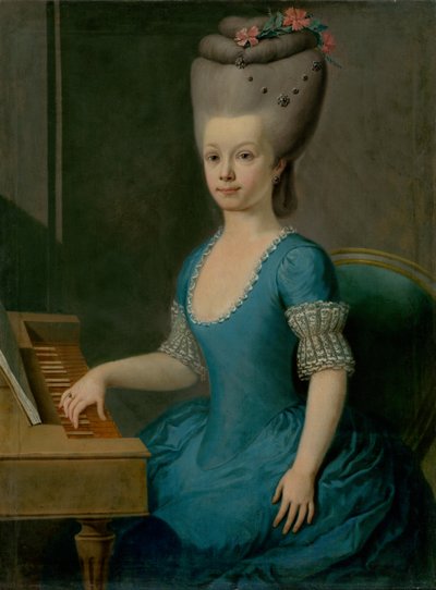 Retrato de una niña en azul en el cembalo de Unbekannt
