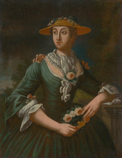 Retrato de una mujer con sombrero con flores de Unbekannt