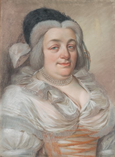 Retrato de una zemianka con seda blanca y gorro tejido con cinta de Unbekannt