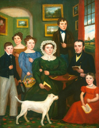 Retrato de una familia desconocida con un terrier, c. 1825-1835 de Unbekannt