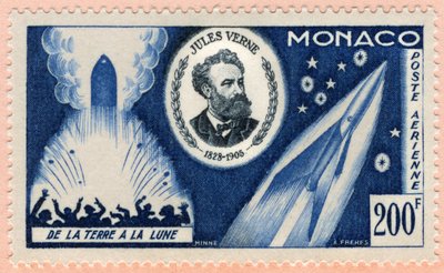 Sello postal emitido en Mónaco el 07/06/1955 para celebrar el cincuentenario de la muerte del escritor Julio Verne de Unbekannt